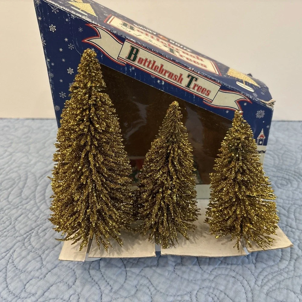 Christopher Radko Shiny Brite Gold Glitter Bottlebrush Trees